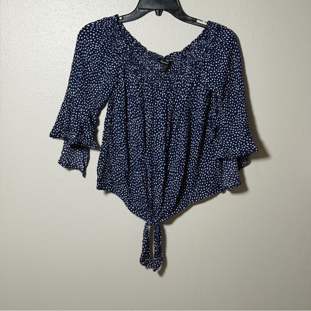Express Women Navy Blue‎ Polka Dot Top Blouse Off Shoulder size S